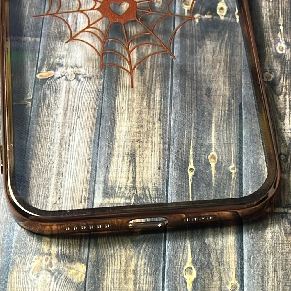 5for$10 Transparent iPhone 14 Pro Max Case Spider Web Gold Heart Soft Slim Case